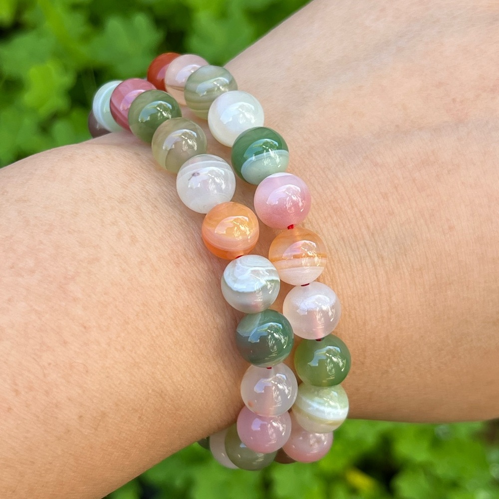 8mm stretchable multicolor banded‎ Yanyuan agate bracelet